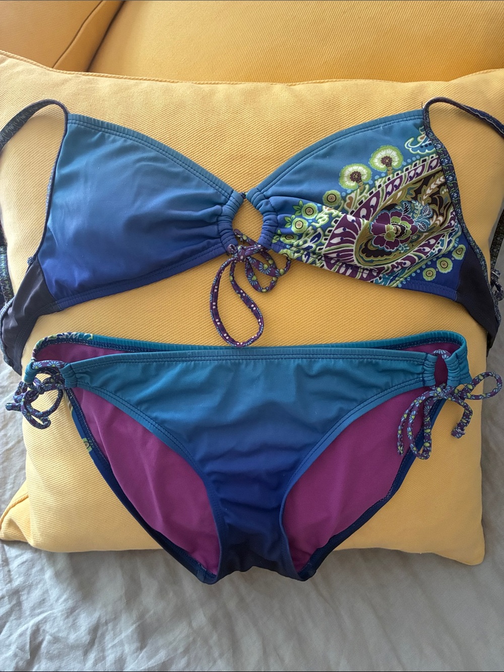 Athleta Blue & Teal Paisley Tie-Side Bikini Set